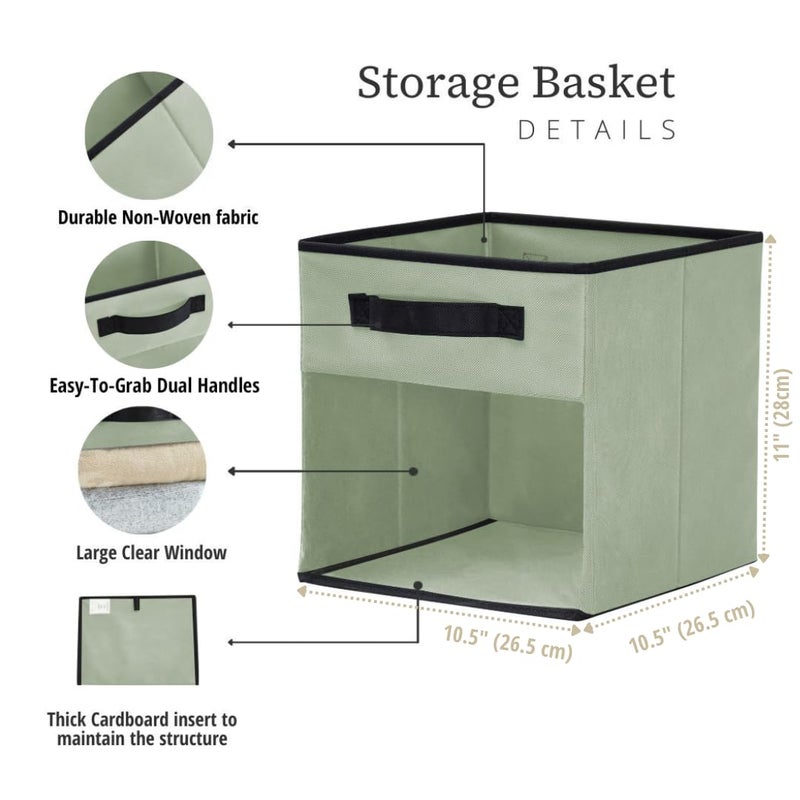 DECOMOMO Storage Bins, Cube Storage Bin with Window, Fabric Storage Cubes for Shelves (11" / 6pcs, Green) - Image 3
