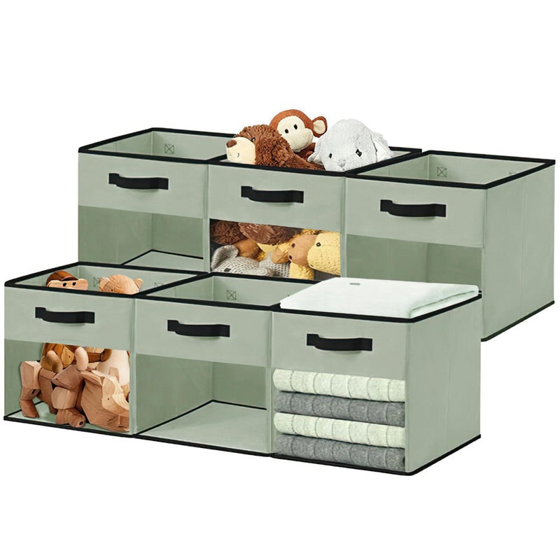 DECOMOMO Storage Bins, Cube Storage Bin with Window, Fabric Storage Cubes for Shelves (11" / 6pcs, Green) - Image 1