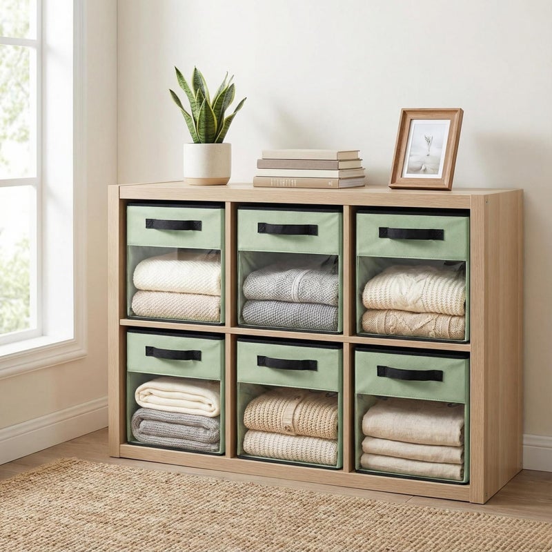 DECOMOMO Storage Bins, Cube Storage Bin with Window, Fabric Storage Cubes for Shelves (11" / 6pcs, Green) - Image 2