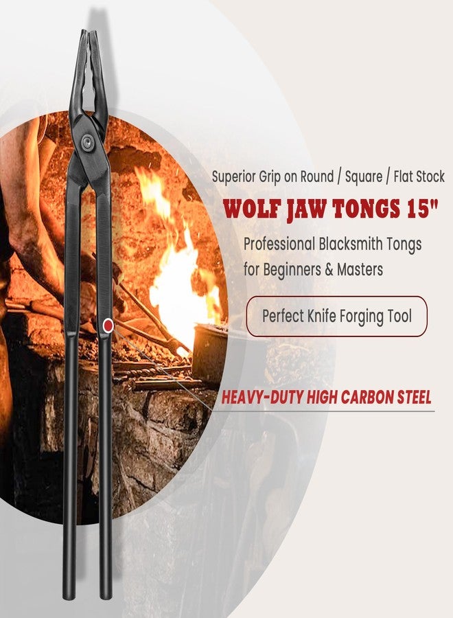 Camoo 15 inch Wolf Jaw Tongs, Blacksmith Tongs for Beginners & Professional Blacksmiths & Bladesmiths, Heavy Duty Blacksmithing Forge Tongs with Superior Jaw Grip - Image 2