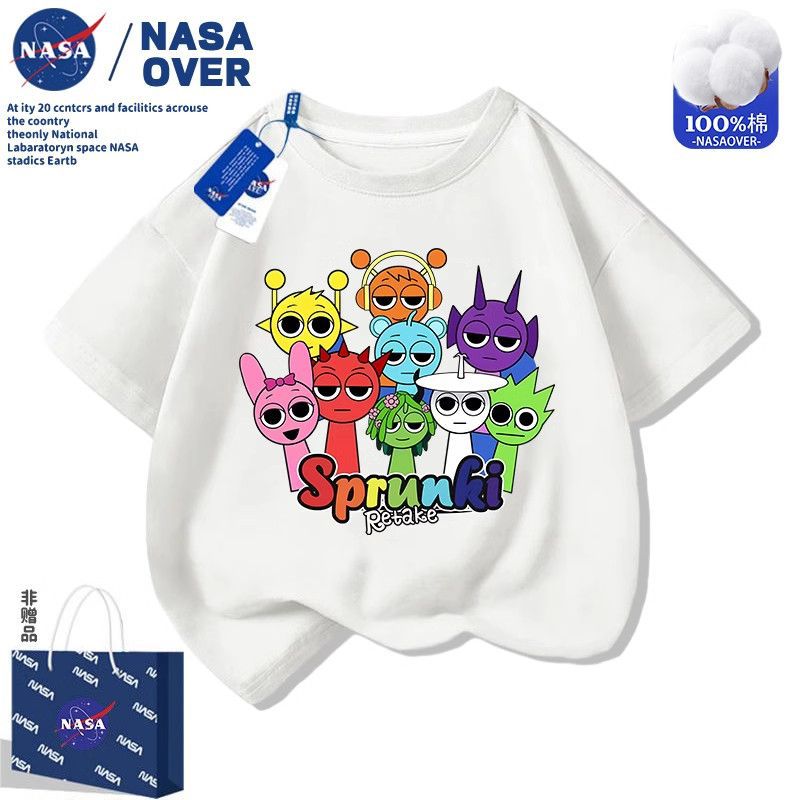 Nasa Rhythm Box Sprunki Children Round Neck Short Sleeve Cotton Cartoon Top For Boys And Girls - Image 1