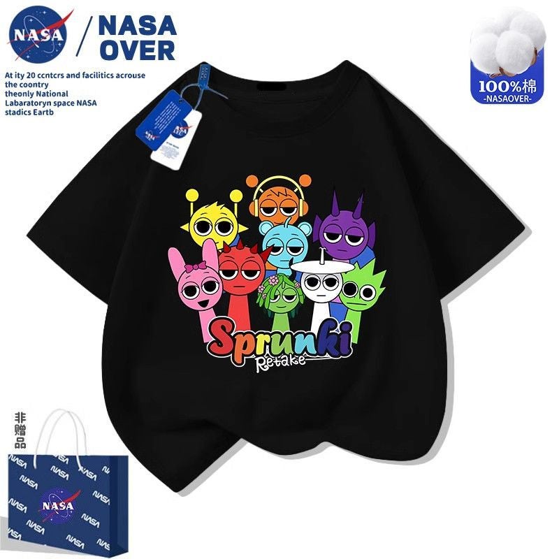 Nasa Rhythm Box Sprunki Children Round Neck Short Sleeve Cotton Cartoon Top For Boys And Girls - Image 5