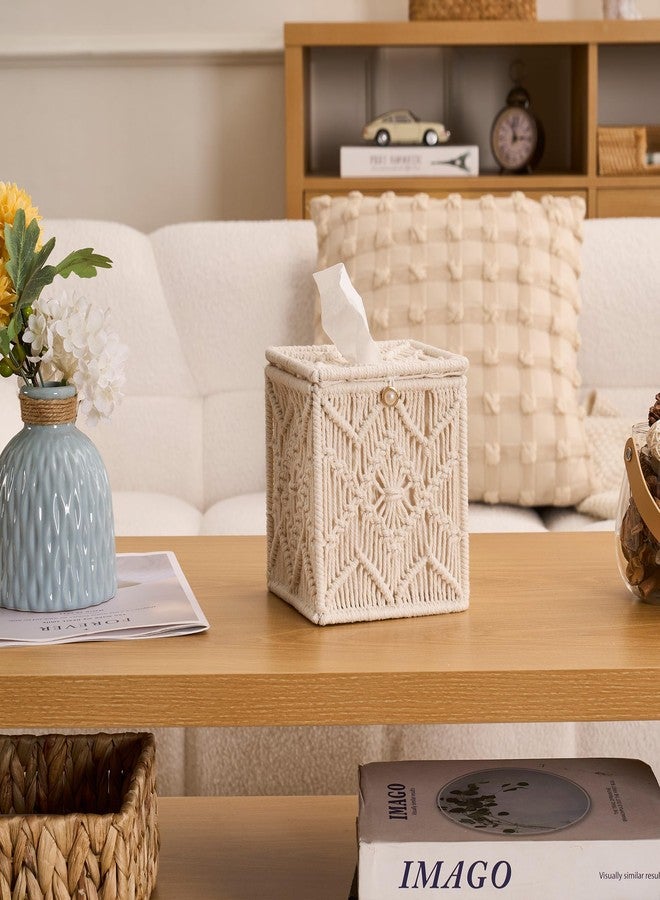 Stylave Tissue Box Cover Square Open-Bottom Tissue Box Holder Boho Decor Tissue Organizer Bohemian Handmade Woven Tissue Cube Box for Bathroom Bedroom Dresser Living Room Office Dorm (Square-2) - Image 5