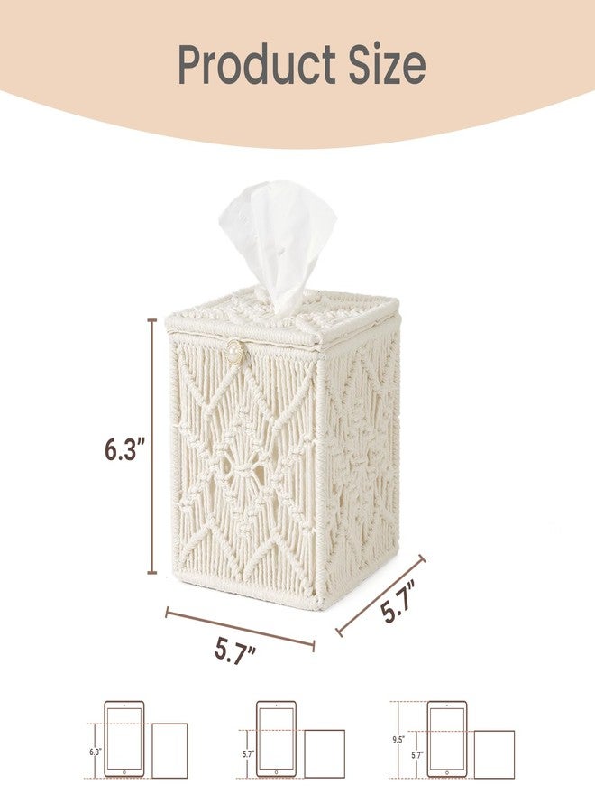 Stylave Tissue Box Cover Square Open-Bottom Tissue Box Holder Boho Decor Tissue Organizer Bohemian Handmade Woven Tissue Cube Box for Bathroom Bedroom Dresser Living Room Office Dorm (Square-2) - Image 2