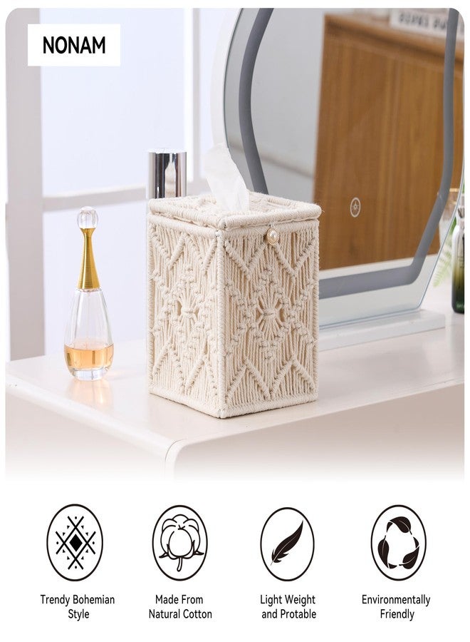 Stylave Tissue Box Cover Square Open-Bottom Tissue Box Holder Boho Decor Tissue Organizer Bohemian Handmade Woven Tissue Cube Box for Bathroom Bedroom Dresser Living Room Office Dorm (Square-2) - Image 4