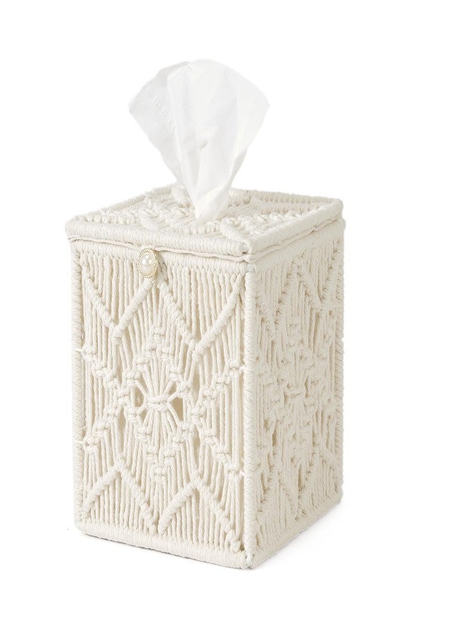 Stylave Tissue Box Cover Square Open-Bottom Tissue Box Holder Boho Decor Tissue Organizer Bohemian Handmade Woven Tissue Cube Box for Bathroom Bedroom Dresser Living Room Office Dorm (Square-2) - Image 1