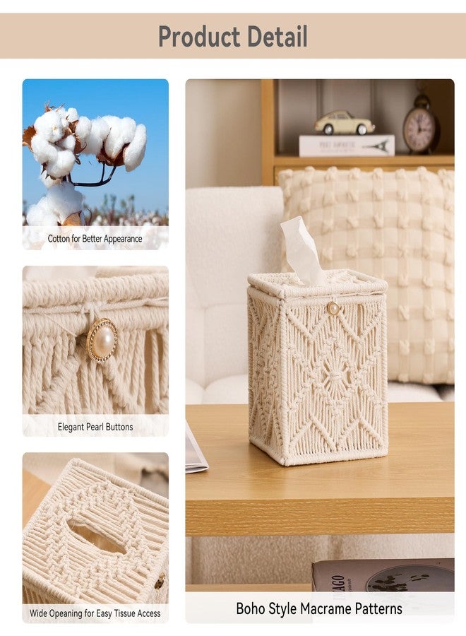 Stylave Tissue Box Cover Square Open-Bottom Tissue Box Holder Boho Decor Tissue Organizer Bohemian Handmade Woven Tissue Cube Box for Bathroom Bedroom Dresser Living Room Office Dorm (Square-2) - Image 3