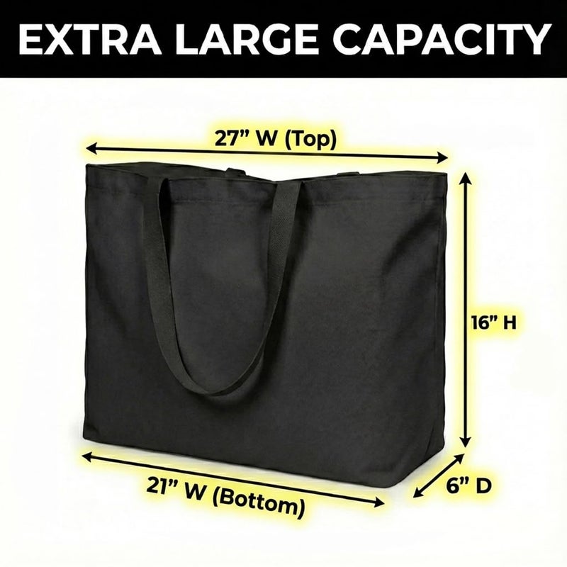 BasicList Extra Large Canvas Tote Bag - Big Reusable Grocery Shopping Heavy Duty Foldable, Black - Image 4