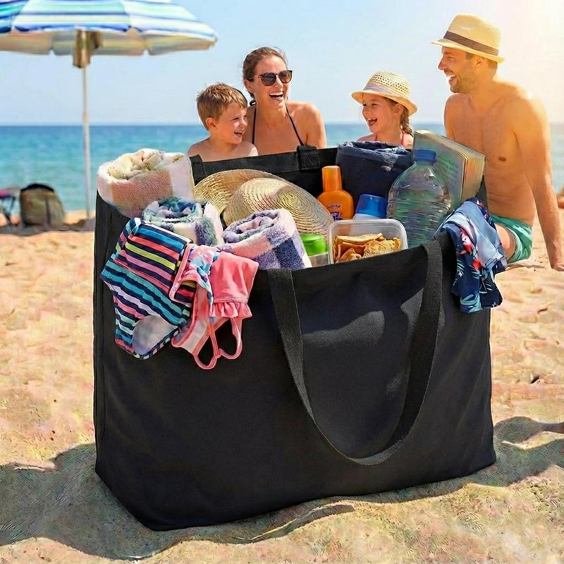 BasicList Extra Large Canvas Tote Bag - Big Reusable Grocery Shopping Heavy Duty Foldable, Black - Image 3