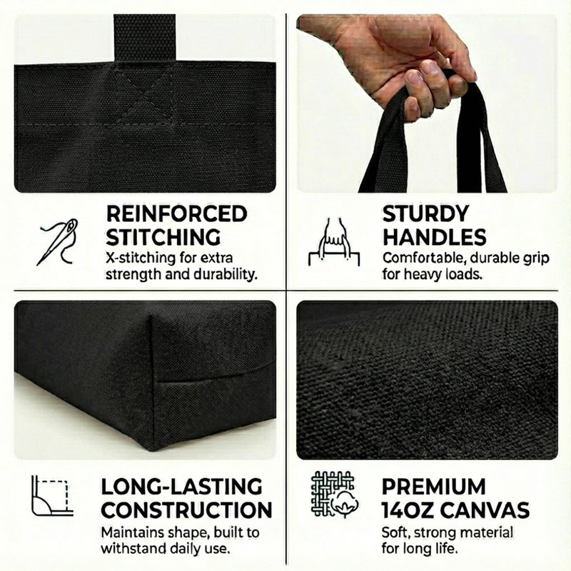 BasicList Extra Large Canvas Tote Bag - Big Reusable Grocery Shopping Heavy Duty Foldable, Black - Image 5