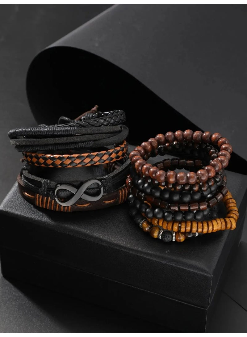 Men’s Bracelets Set of 12 Pieces Featuring Multiple Bohemian Designs with Wood, Leather, and Beads — Perfect Gift for Birthdays and Special Occasions - Image 2