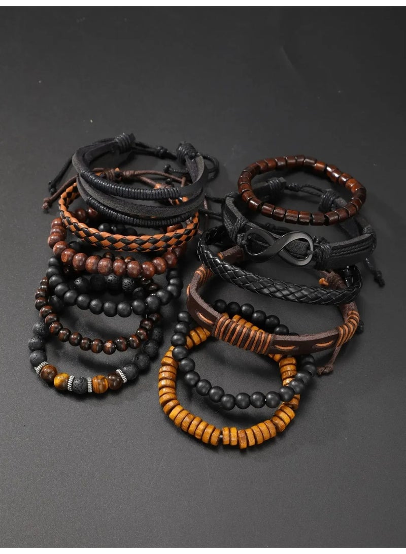 Men’s Bracelets Set of 12 Pieces Featuring Multiple Bohemian Designs with Wood, Leather, and Beads — Perfect Gift for Birthdays and Special Occasions - Image 3