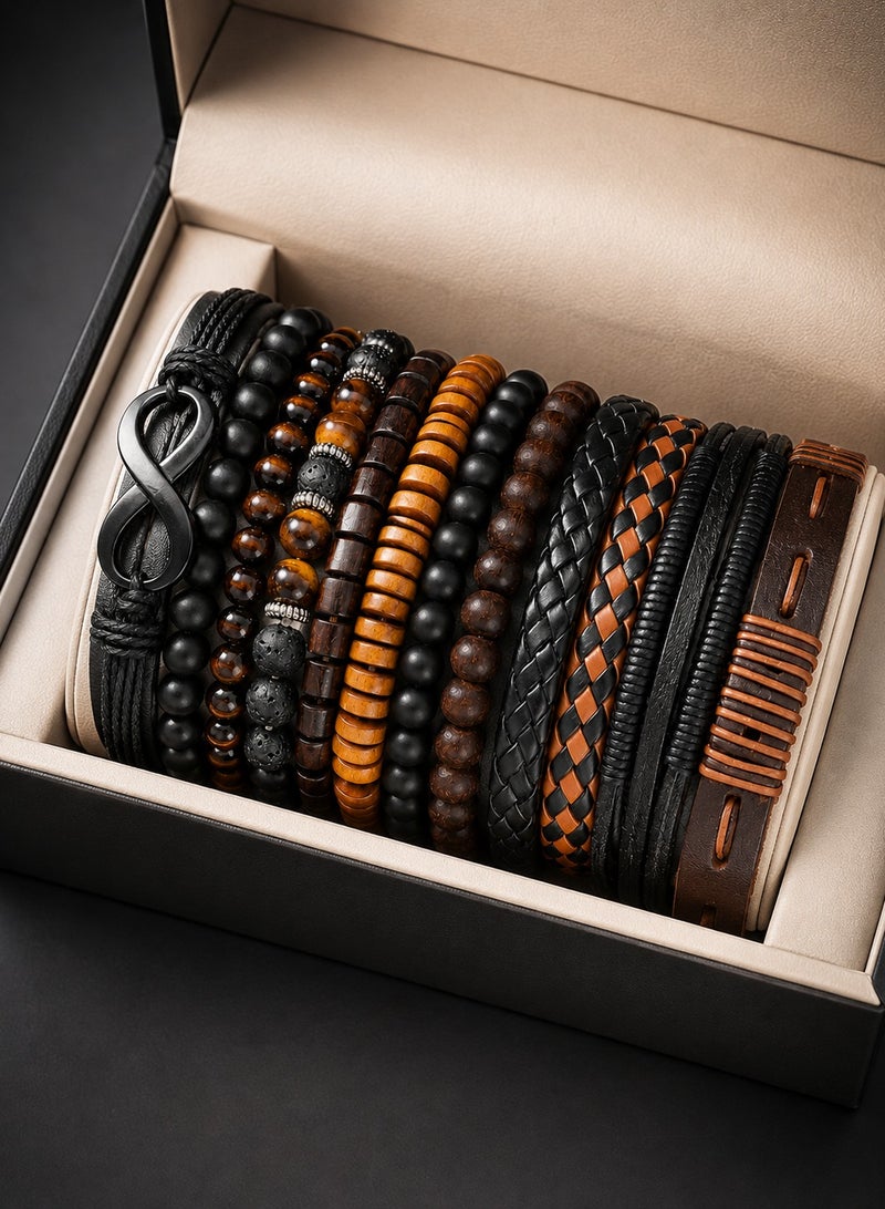 Men’s Bracelets Set of 12 Pieces Featuring Multiple Bohemian Designs with Wood, Leather, and Beads — Perfect Gift for Birthdays and Special Occasions - Image 5