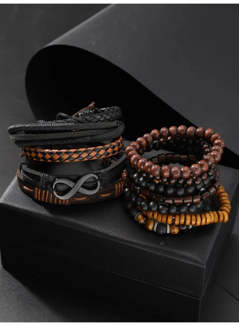 Men’s Bracelets Set of 12 Pieces Featuring Multiple Bohemian Designs with Wood, Leather, and Beads — Perfect Gift for Birthdays and Special Occasions - Image 3