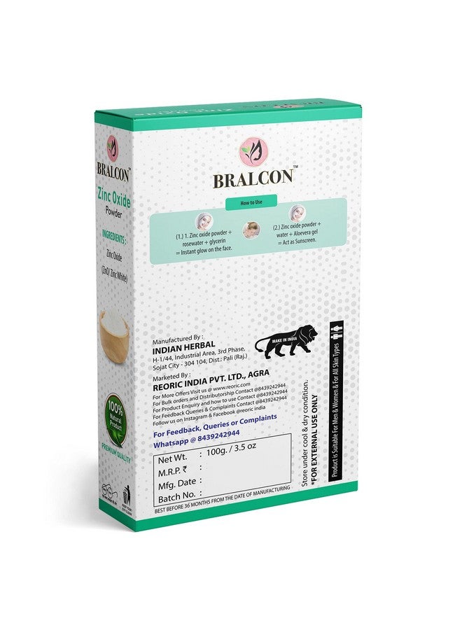 BRALCON Zinc Oxide non nano Powder - 100g | Zno/Zink White Powder for Face Pack, Skin Care | Original Powder|zno non nano particles|Zinc Oxide Powder Sunscreen Lotion|UVB Rays Protection - Image 2