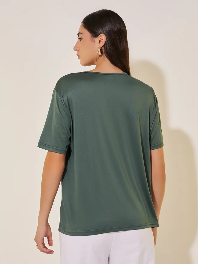 Take Two Take Two  Embroidered Round Neck T-Shirt
