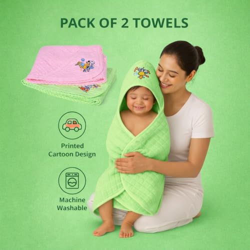 Sathiyas 100% Soft Cotton Baby Hooded Towels - Pack of 2 - Image 3