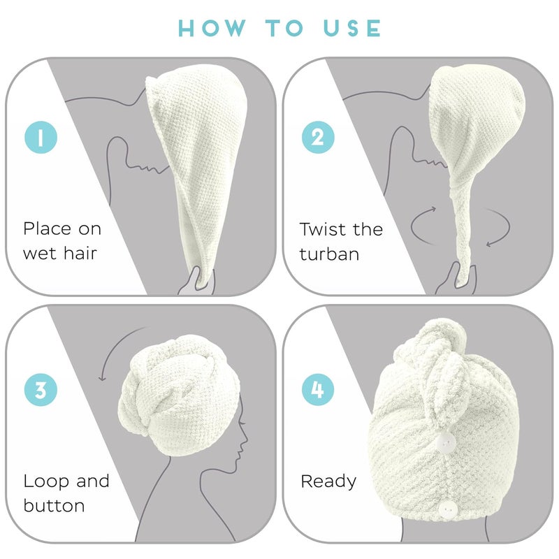 SimpleField 2 Pack Microfiber Hair Towel Wrap for Women, Anti Frizz Quick Drying Hair Turban for All Hair Style, Absorbent and Lightweight (Ivory) - Image 5