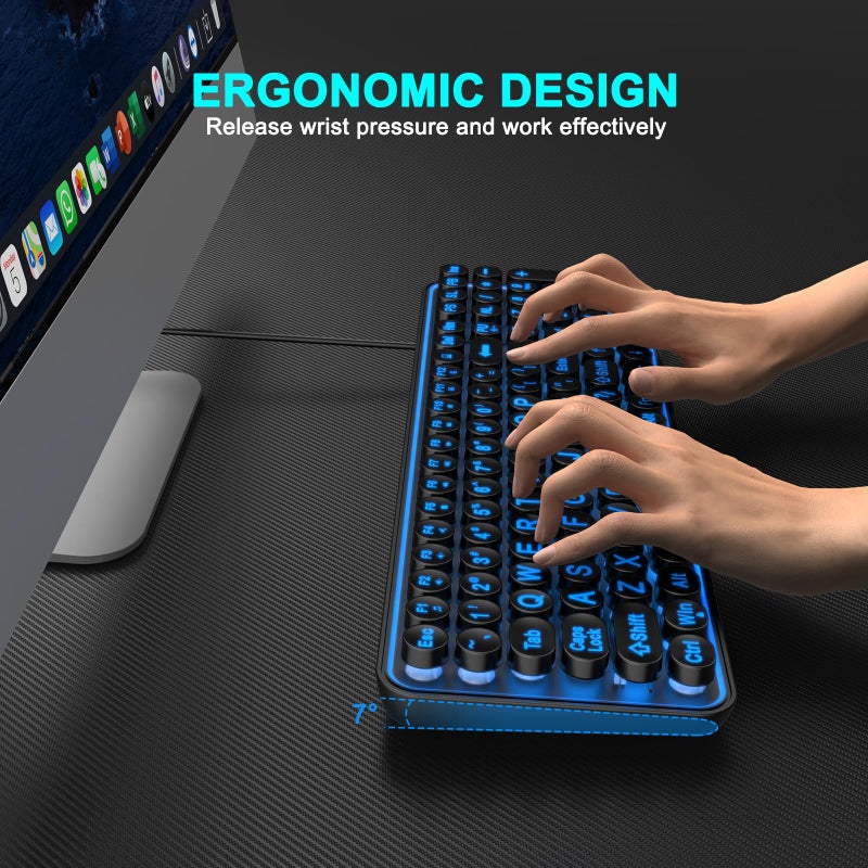 QUASIO Large Print Backlit Keyboard, Wired USB Lighted Computer Keyboards with 7-Color Backlit, Oversized Print Letters, Quiet Typewriter Keyboard with Retro Round Keycaps for Windows PC, Laptop - Image 4