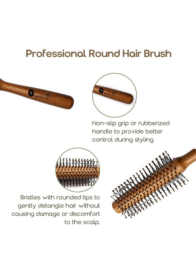 Organic B Wooden Round Hair Brush | Unisex | Adds Curls, Volume & Waves | For Blowout, Straightening & Styling | Scalp Massage & Quick Drying - Image 3