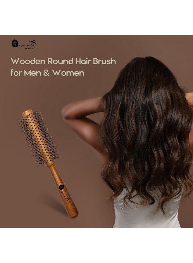 Organic B Wooden Round Hair Brush | Unisex | Adds Curls, Volume & Waves | For Blowout, Straightening & Styling | Scalp Massage & Quick Drying - Image 2
