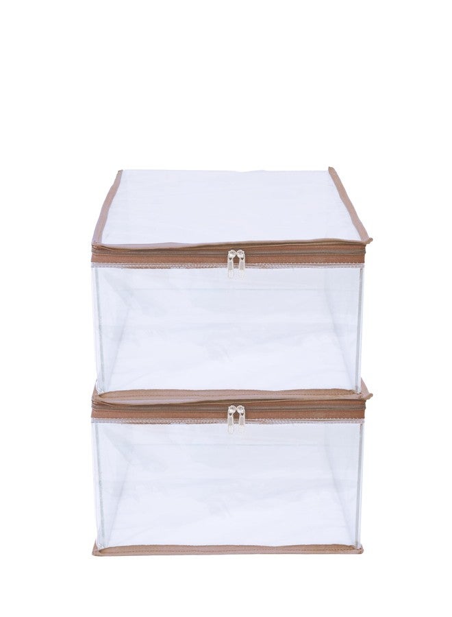 ABBASI Saree Cover Storage Bag Big for Clothes with Zip Organizer for Wardrobe, transparent Large Design Boxes (Orange, Pack of 2) - Image 1