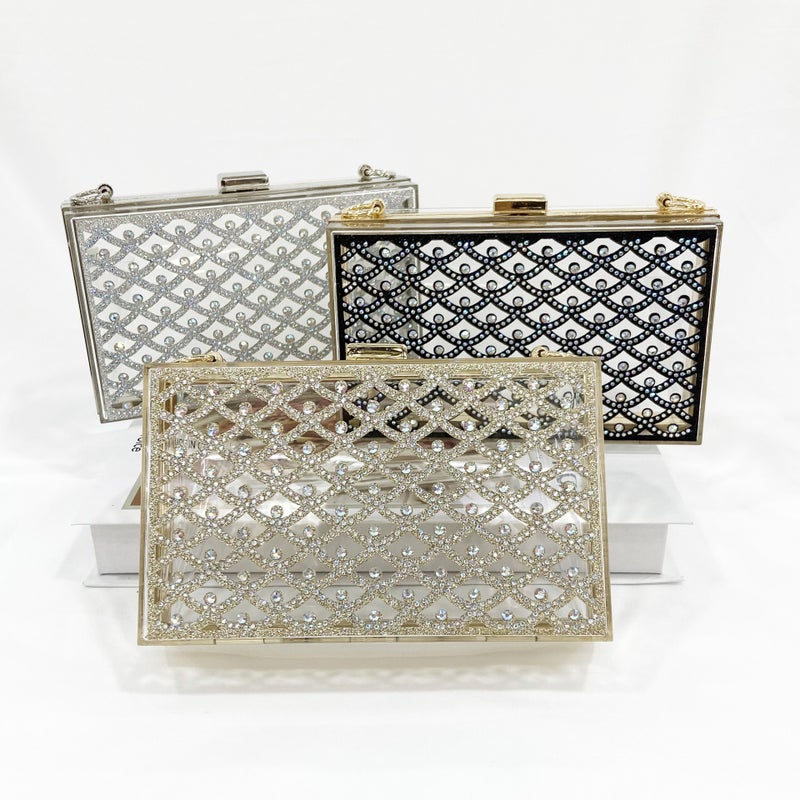 Transparent Acrylic Box Bag Golden Chain Rhomboid Small Square Bag Small Chanel Style With Diamond Banquet Bag Ins Clutch Bag - Image 3