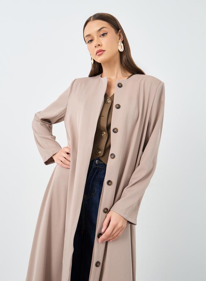 ستايلي عباية مفتوحة بياقة مستديرة وأزرار - Image 3