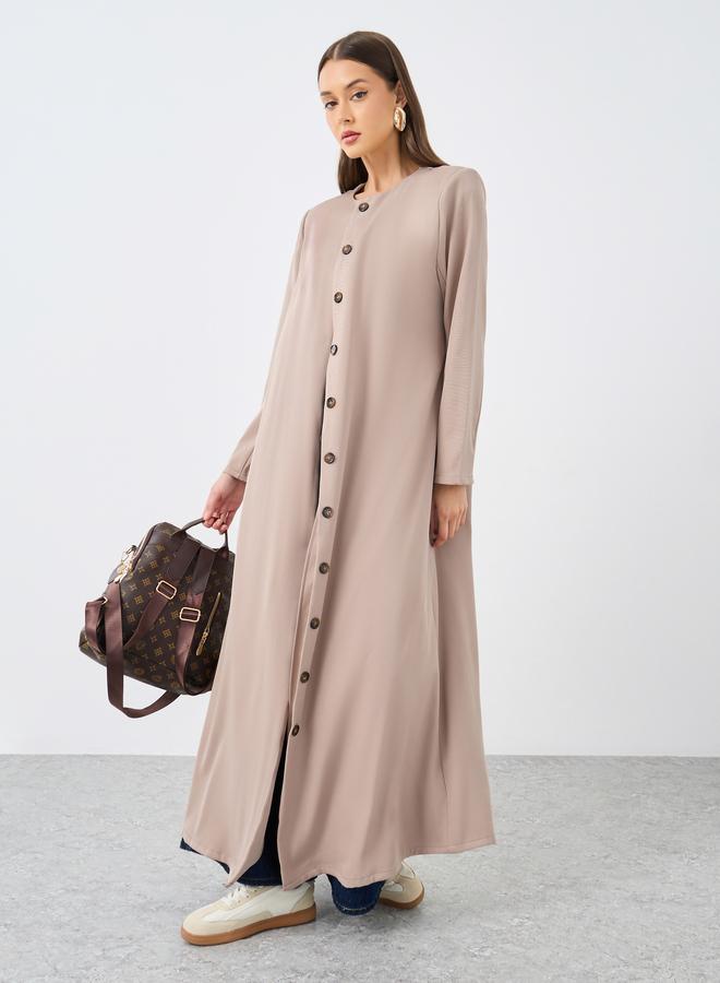 ستايلي عباية مفتوحة بياقة مستديرة وأزرار - Image 2
