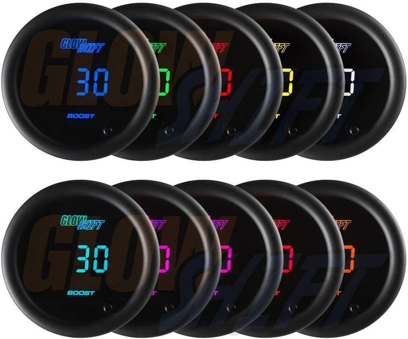GLOWSHIFT 10 Color Digital 30 PSI Turbo Boost/Vac Gauge Kit - Includes Electronic Pressure Sensor, T-Fitting, Hose & Wiring - Multi-Color LED Display - Tinted Lens - for Car & Truck - 2-1/16" (52mm) - Image 4