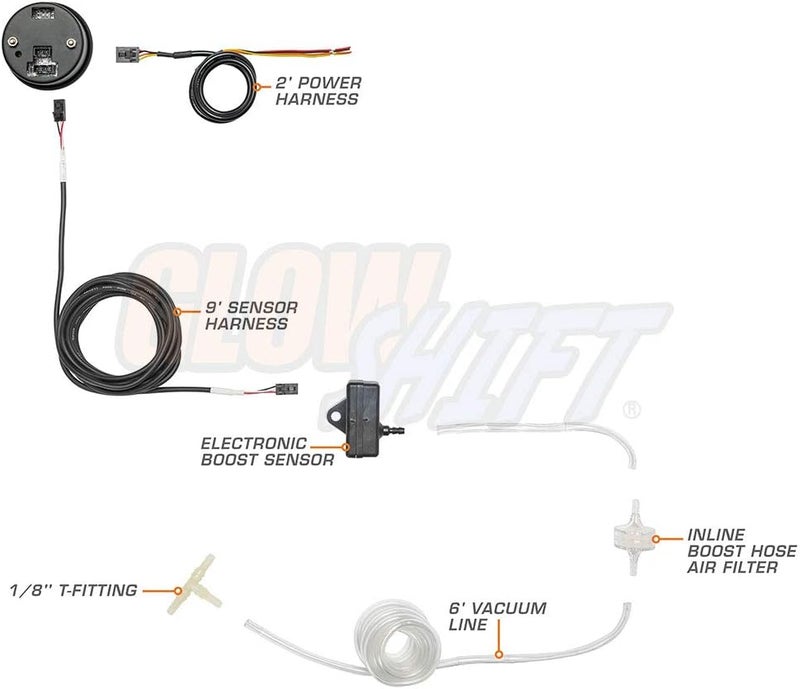 GLOWSHIFT 10 Color Digital 30 PSI Turbo Boost/Vac Gauge Kit - Includes Electronic Pressure Sensor, T-Fitting, Hose & Wiring - Multi-Color LED Display - Tinted Lens - for Car & Truck - 2-1/16" (52mm) - Image 2
