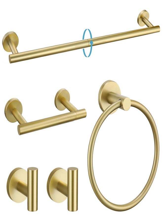TURS Brushed Gold 5 Piece Bathroom Hardware Set, SUS304 Stainless Steel Bath Towel Bar Set, 24 Inch Round Bathroom Accessories Kit Wall Mounted - Image 1