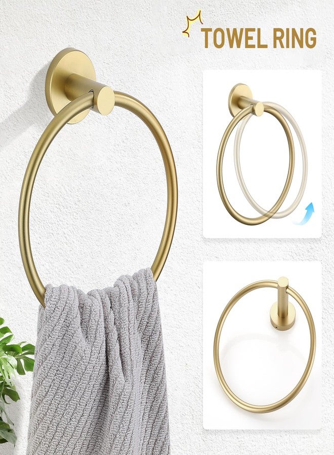 TURS Brushed Gold 5 Piece Bathroom Hardware Set, SUS304 Stainless Steel Bath Towel Bar Set, 24 Inch Round Bathroom Accessories Kit Wall Mounted - Image 4