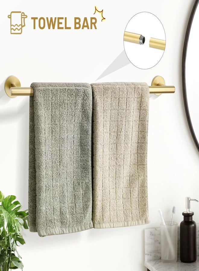 TURS Brushed Gold 5 Piece Bathroom Hardware Set, SUS304 Stainless Steel Bath Towel Bar Set, 24 Inch Round Bathroom Accessories Kit Wall Mounted - Image 2