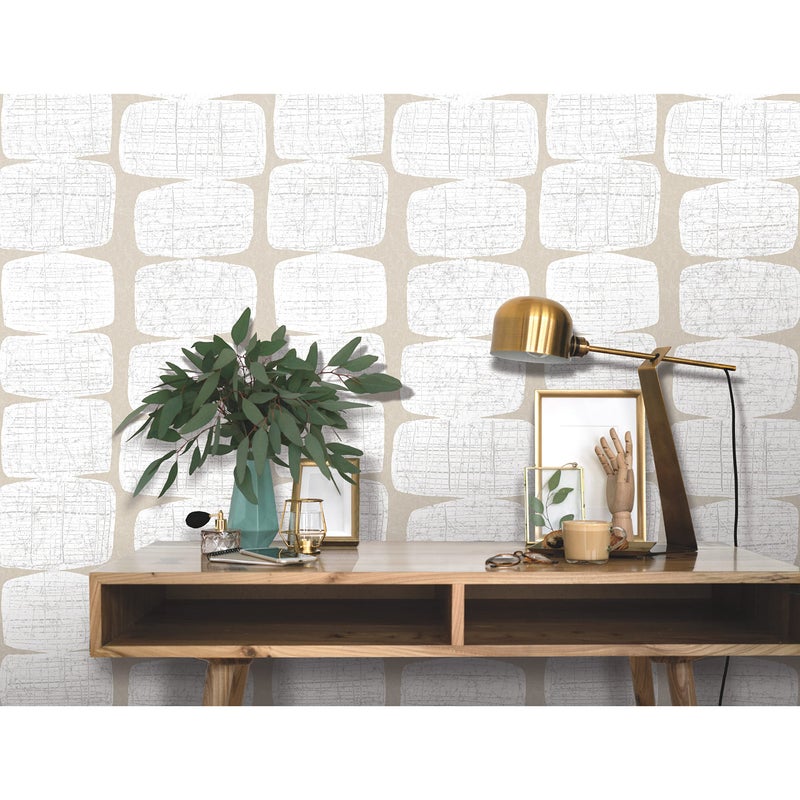 RoomMates RMK12347PL MidCentury Beads Peel and Stick Wallpaper Tan White