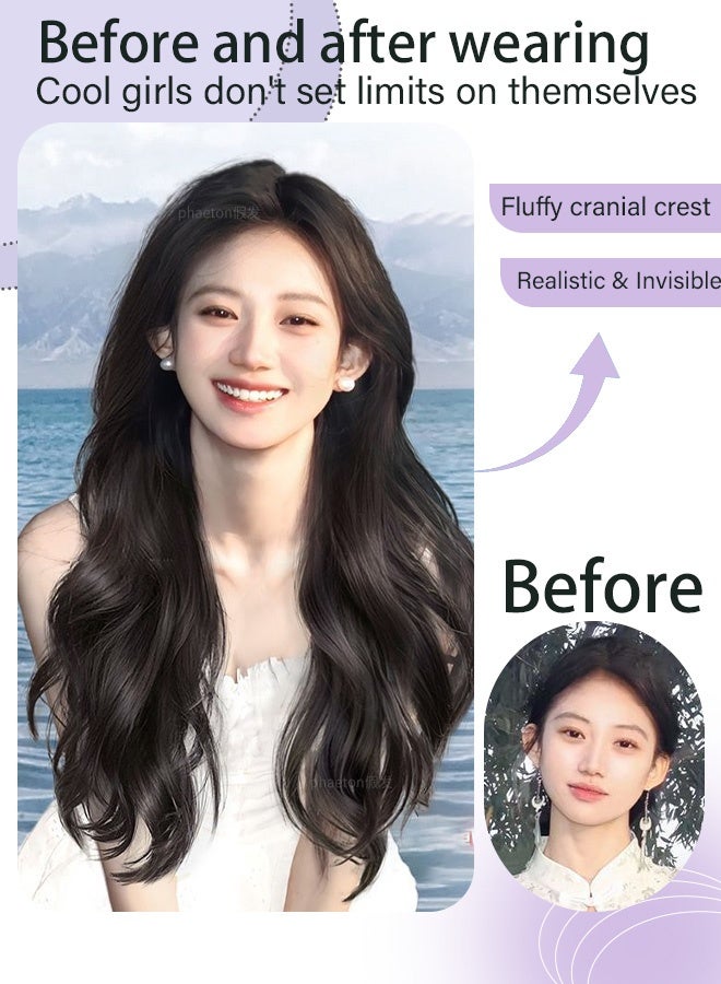 Black Long Wavy Wig for Women Natural Water Wave Middle Part Heat Resistant Synthetic Fiber Wig Curly Hair for Daily Dating Family Gathering Party Comfortable and natural design （68cm） - Image 2