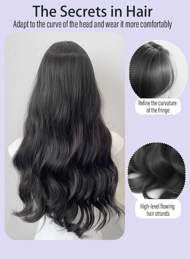 Black Long Wavy Wig for Women Natural Water Wave Middle Part Heat Resistant Synthetic Fiber Wig Curly Hair for Daily Dating Family Gathering Party Comfortable and natural design （68cm） - Image 4