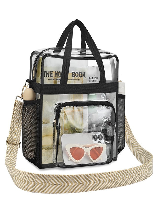 Bagenius Clear Tote Bag Stadium Approved, 12x6x12 Game Day Clear Satchel Bag with Shoulder Strap for Concert Work and Sports, Wheat-Strap - Image 1