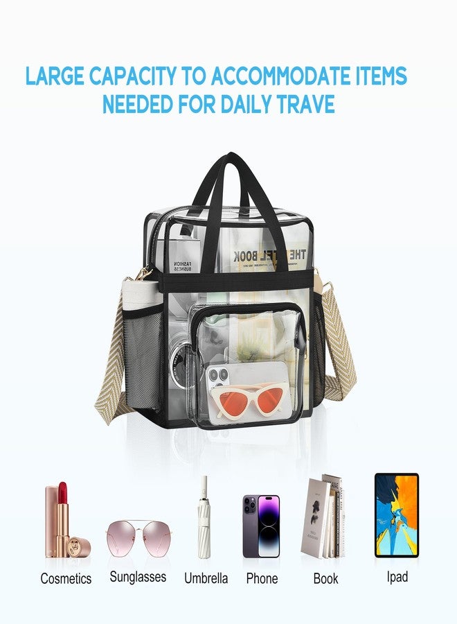 Bagenius Clear Tote Bag Stadium Approved, 12x6x12 Game Day Clear Satchel Bag with Shoulder Strap for Concert Work and Sports, Wheat-Strap - Image 4