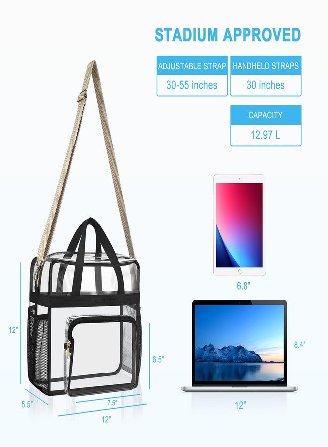 Bagenius Clear Tote Bag Stadium Approved, 12x6x12 Game Day Clear Satchel Bag with Shoulder Strap for Concert Work and Sports, Wheat-Strap - Image 3