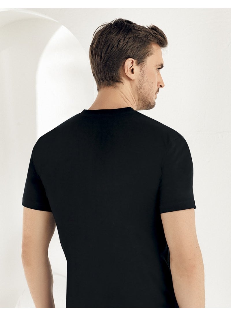Şahinler - Men's Black Short Sleeve V-Neck Combed Cotton Undershirt ME011 - Image 1
