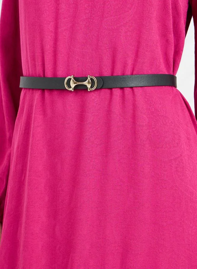 Take Two Floral Jacquard Print Ruffle Hem A-Line Midi Dress with Belt