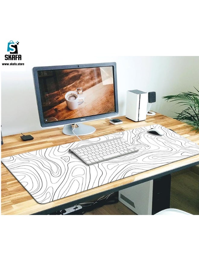 SKAFA Topographic Contour Gaming Mouse Pad with Stitched Edges | WhiteTopographic Map Desk Mat | Extended XL Mousepad with Anti-Slip Base | Cool Desk Pad for Keyboard and Mouse. (White) - Image 3