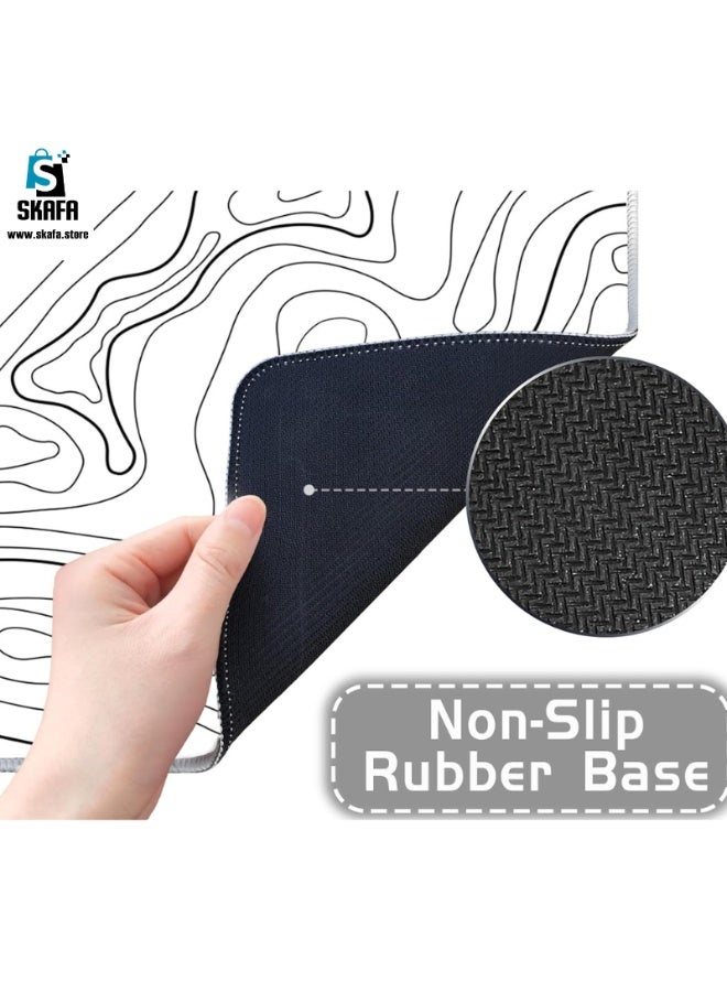 SKAFA Topographic Contour Gaming Mouse Pad with Stitched Edges | WhiteTopographic Map Desk Mat | Extended XL Mousepad with Anti-Slip Base | Cool Desk Pad for Keyboard and Mouse. (White) - Image 4