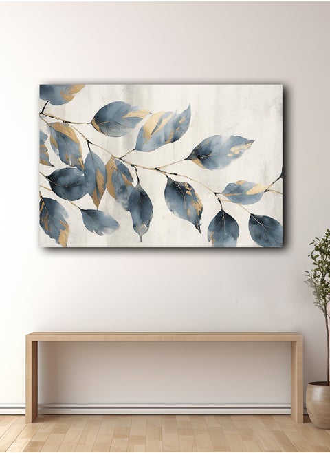 Canvas Wall Art Stretched Over Wooden Frame with Golden Leaves Abstract Painting