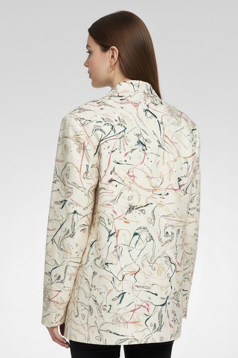 Lemaire Women Regular Fit Allover Print Semi-Formal Blazer, Multicolor - Image 3
