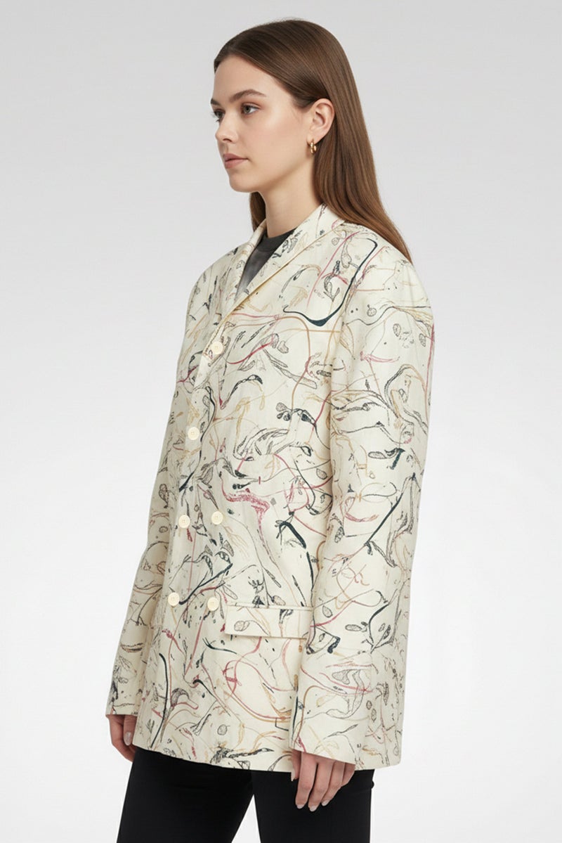 Lemaire Women Regular Fit Allover Print Semi-Formal Blazer, Multicolor - Image 4
