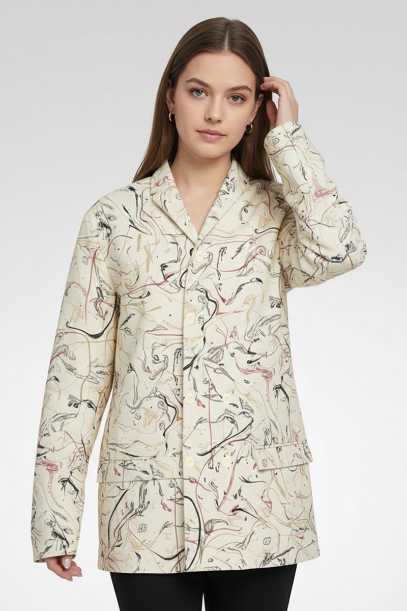 Lemaire Women Regular Fit Allover Print Semi-Formal Blazer, Multicolor - Image 2