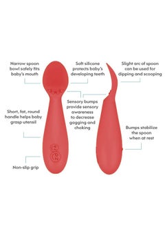 ezpz First Food Set - 100% Silicone Baby Feeding Set With Built-In Placemat, Training Cup And Spoons For First Foods + Baby Led Weaning - 4 Months+ - Coral  - Image 3