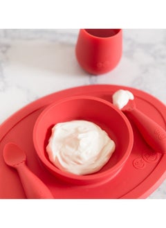 ezpz First Food Set - 100% Silicone Baby Feeding Set With Built-In Placemat, Training Cup And Spoons For First Foods + Baby Led Weaning - 4 Months+ - Coral  - Image 5
